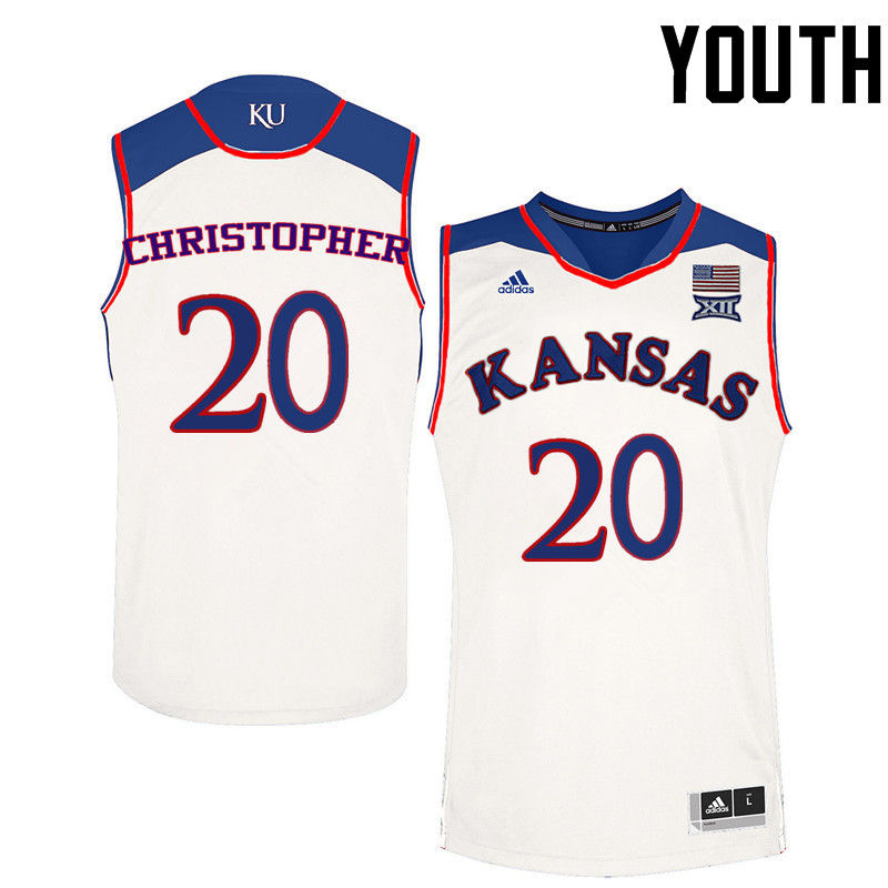 Youth Kansas Jayhawks #20 Jayde Christopher College Basketball Jerseys-White